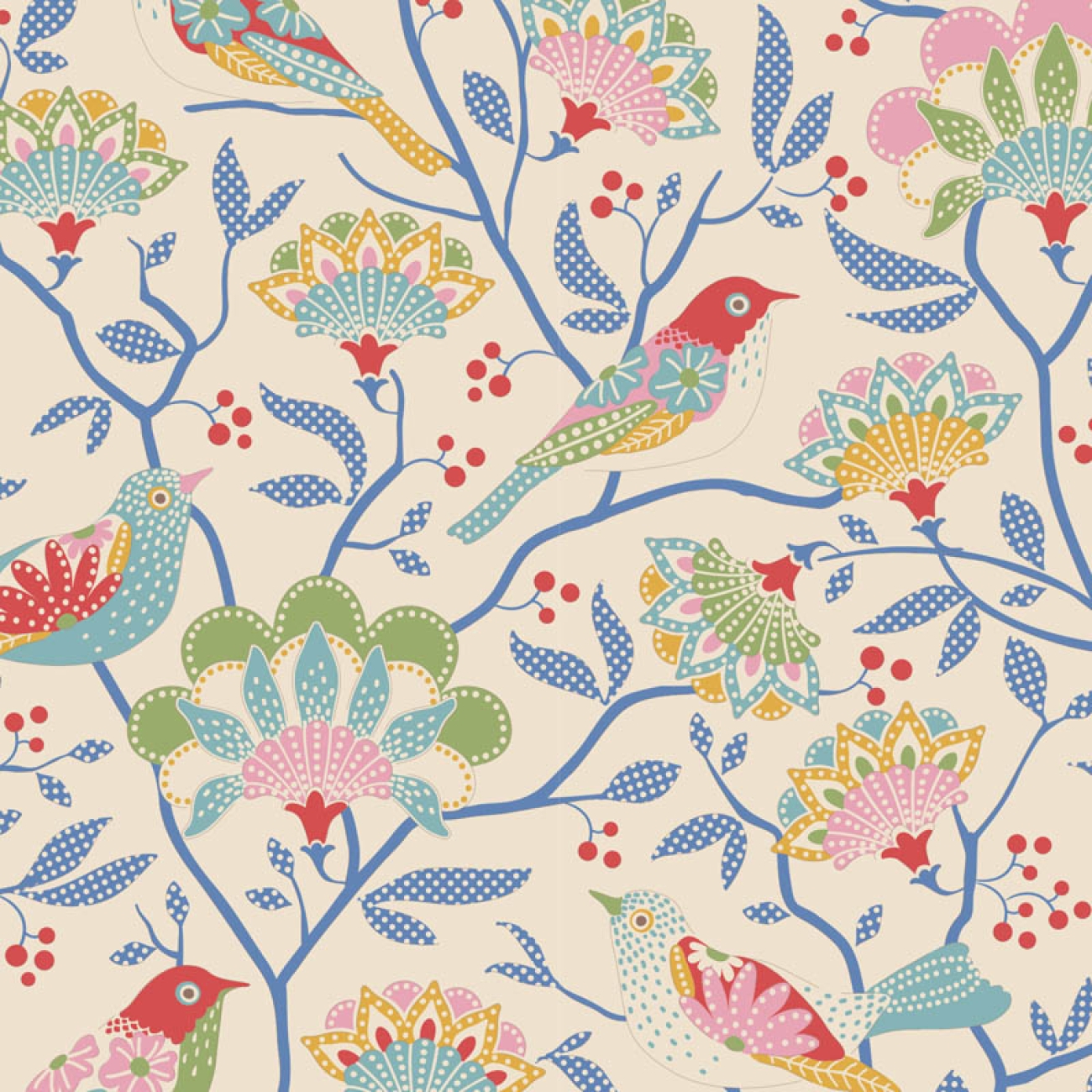 Tilda Patchwork Stoff Baumwolle - Jubilee - Bird Tree Creme
